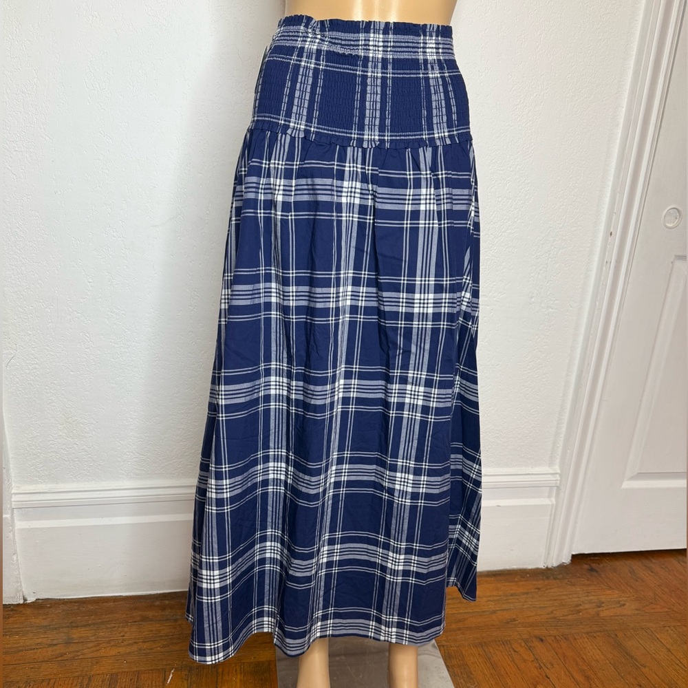 Hill House Navy and White Plaid Midi Skirt